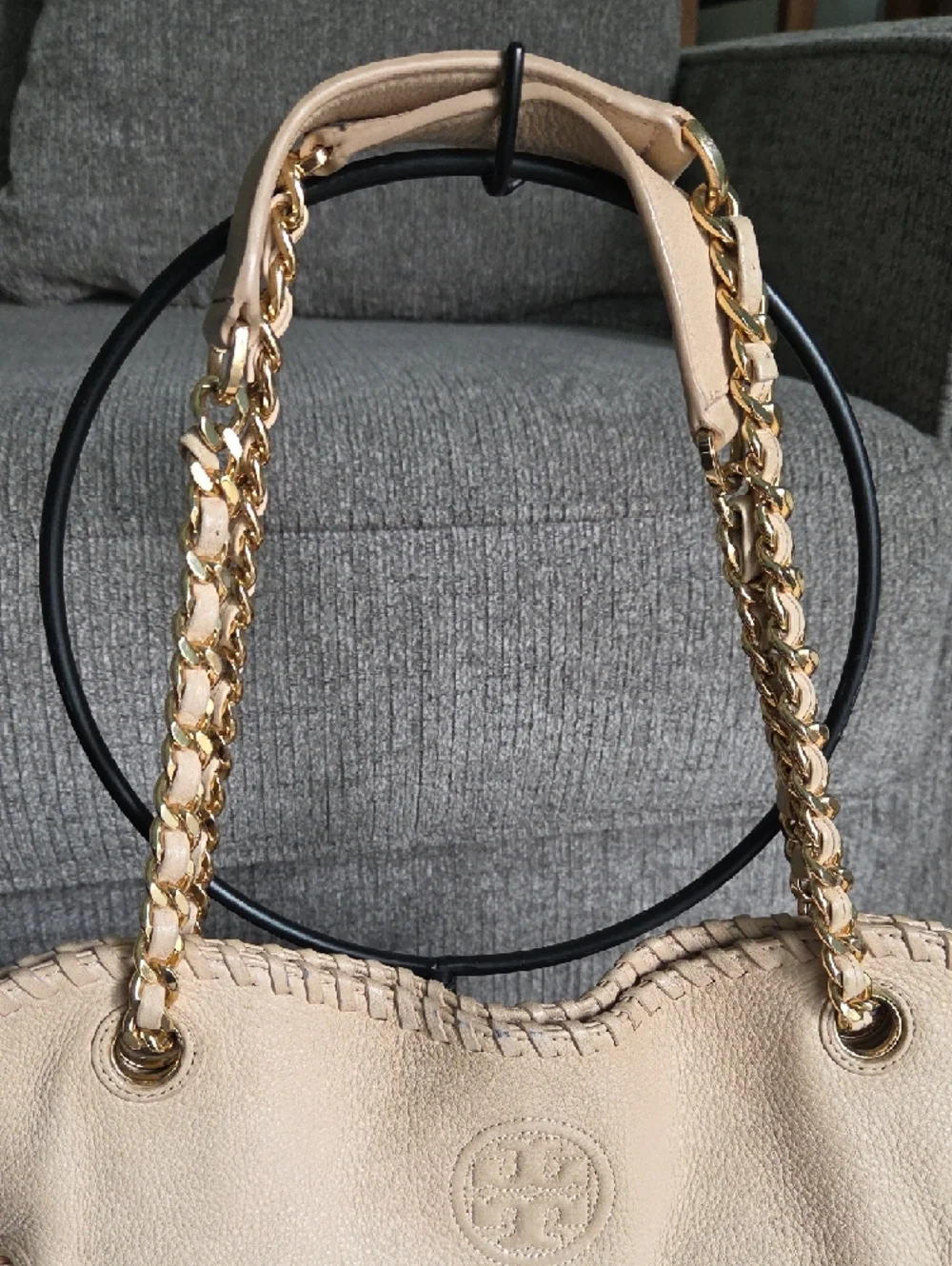 Tory Burch Marion Slouchy Leather Chain Tote Bag Neutral Beige